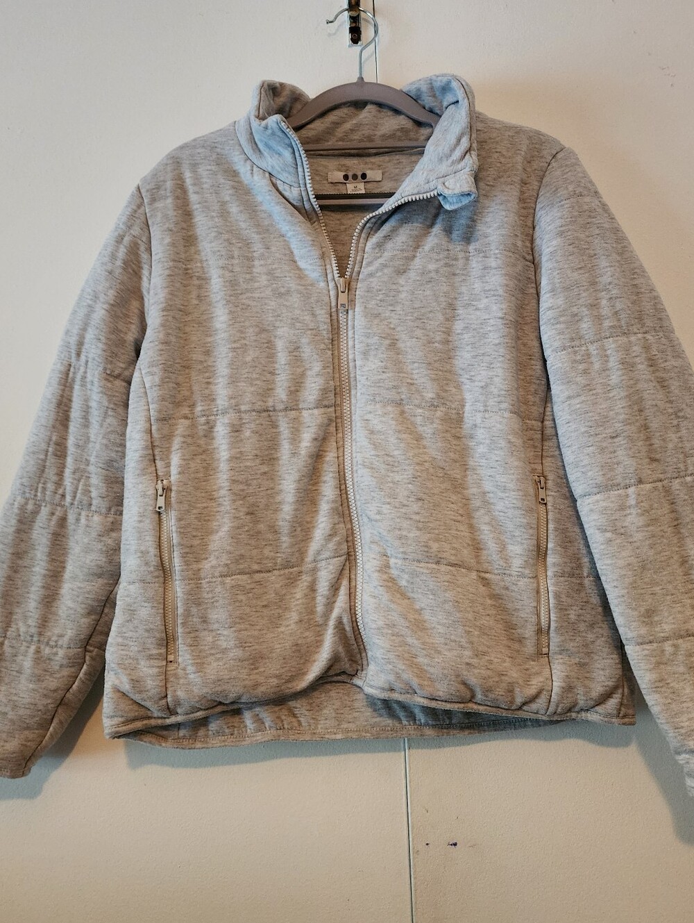 Three Dots Quilted Zip-Up Jacket - Light Grey Marl - Size M